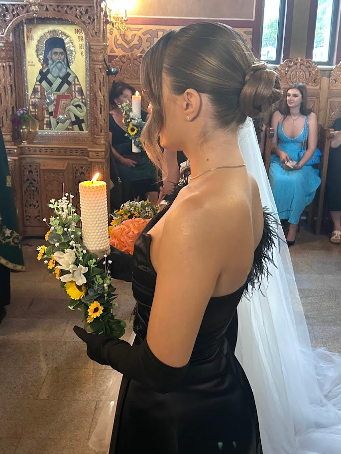 Lumânări de nuntă pentru ceremonia religioasă – flori criogenate &amp; și artificiale